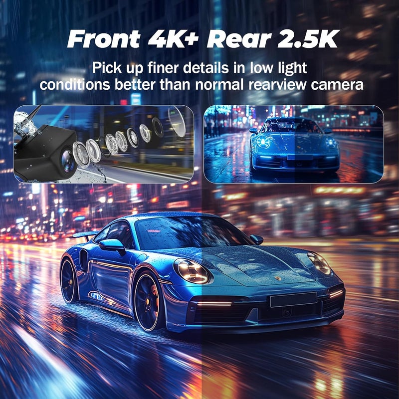 Aprilboy 4K + 2.5K Mirror Dash Cam, 12'' Smart Rear View Mirror Camera with with IMX415 Sensor, WiFi, ADAS, BSD, GPS, Full HD Touch Screen, APP Control, Night Vision, Parking Monitoring, Free 64GB Card - Image 2
